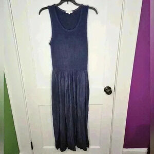 Size 3 Large Sundry Mix Media Tank Dress Navy Blue Viscose Pockets Stretch